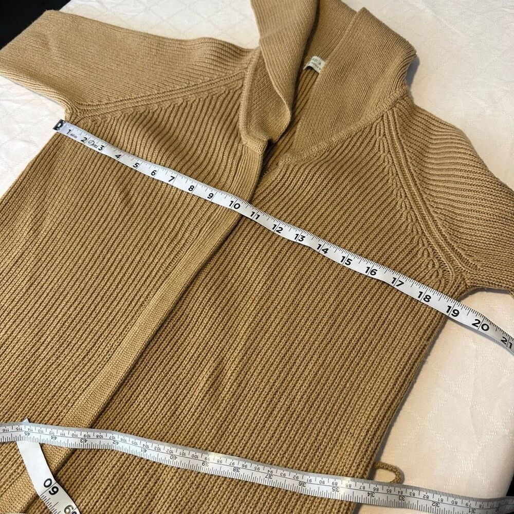 Vintage Lord & Taylor Merino Wool Tan Ribbed Knit Duster Cardigan Sweater Jacket - Picture 6 of 8